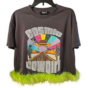 Blue B Cosmic Cowboy Feather Trim Graphic Tee - Size Medium - EUC